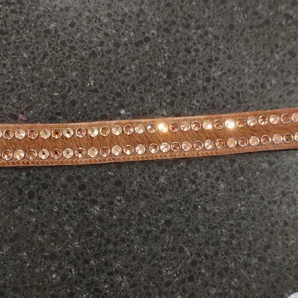 B.B. Simon | Crystal Embellished Brown Calf Hair Cowgirl Formal Western Belt